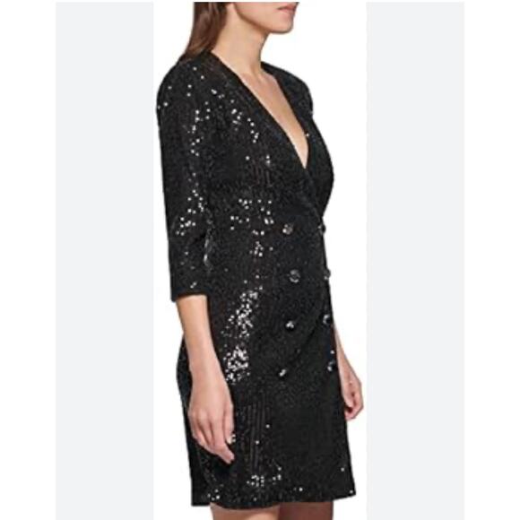 DKNY Sequin Sparkle V-Neck Special Occasion Dress Black Plus Size 18 NWT - Picture 3 of 10